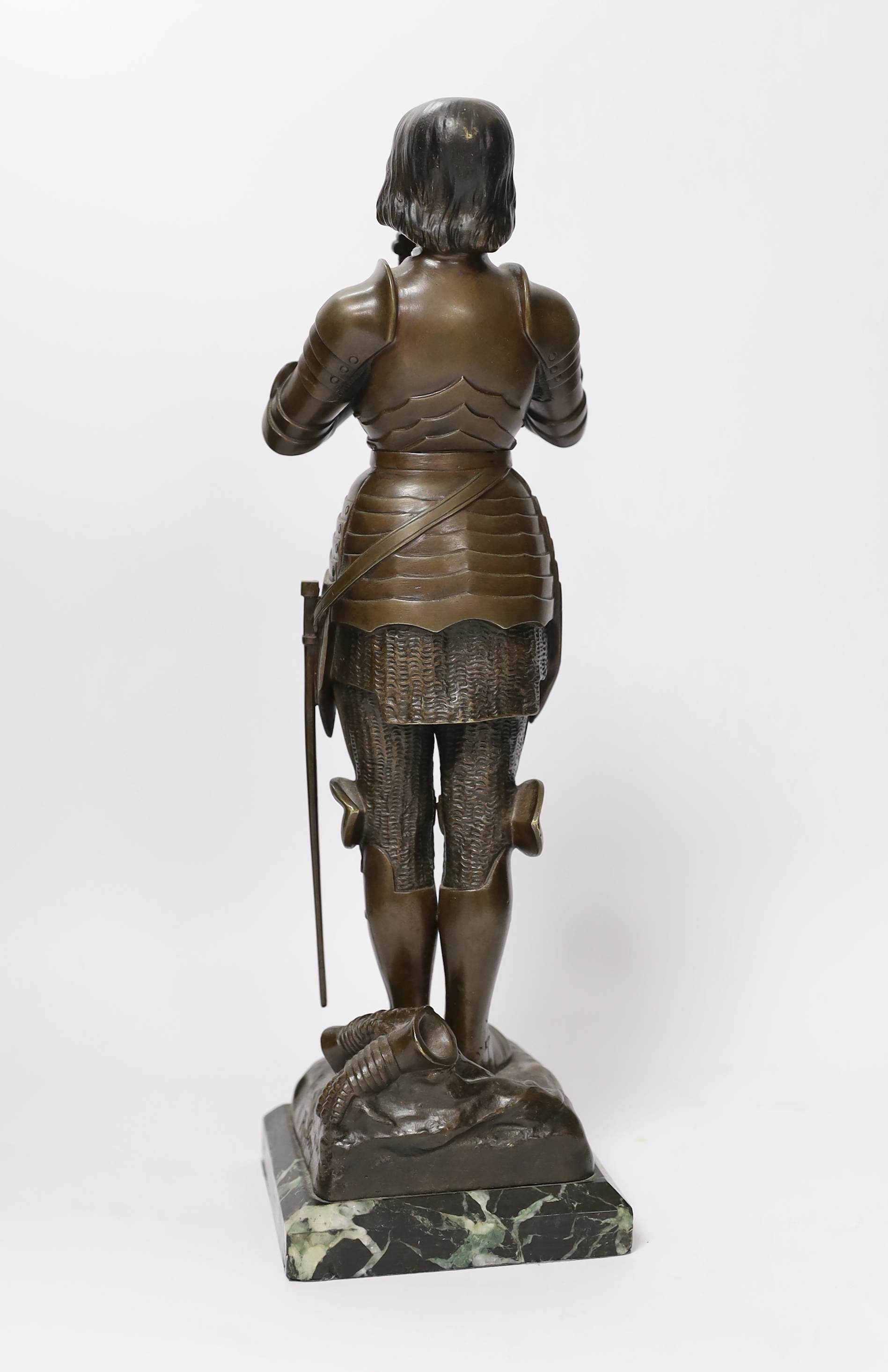 Ruffony, bronze study of Joan d'Arc, raised on square marble base signed, 33cm high